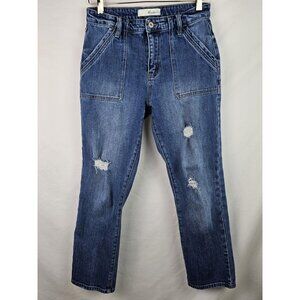 KanCan Jeans Women's Size 5 / 26 Blue Distressed Denim Pants Straight Leg